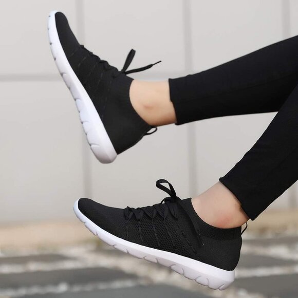 Women's Black Running Breathable Knitting flexible Mesh Sports Shoes Sneakers - Picture 5 of 6